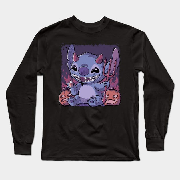 Halloween Stitch Long Sleeve T-Shirt by xMorfina